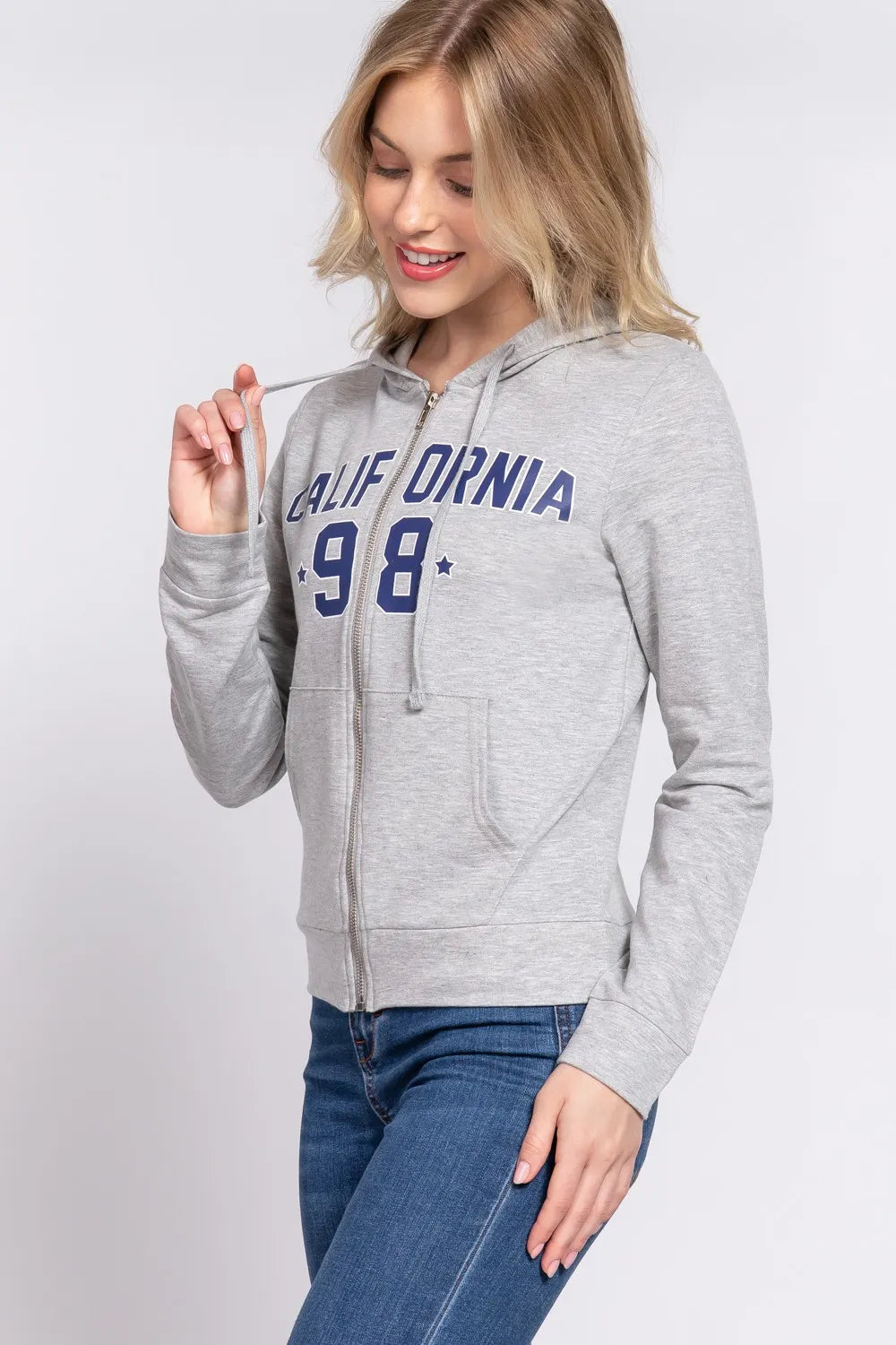 ACTIVE BASIC CALIFORNIA Zip Up Drawstring Long Sleeve Hoodie - Lilixa.store