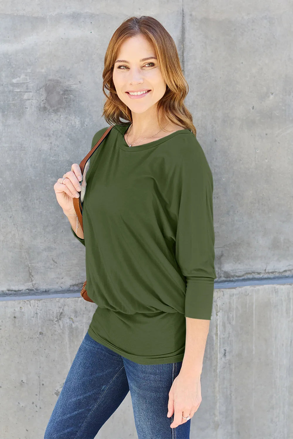 Basic Bae Full Size Round Neck Batwing Sleeve Top - Lilixa.store
