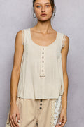 POL Textured Knit Round Neck Tank with Lace Detail - Lilixa.store