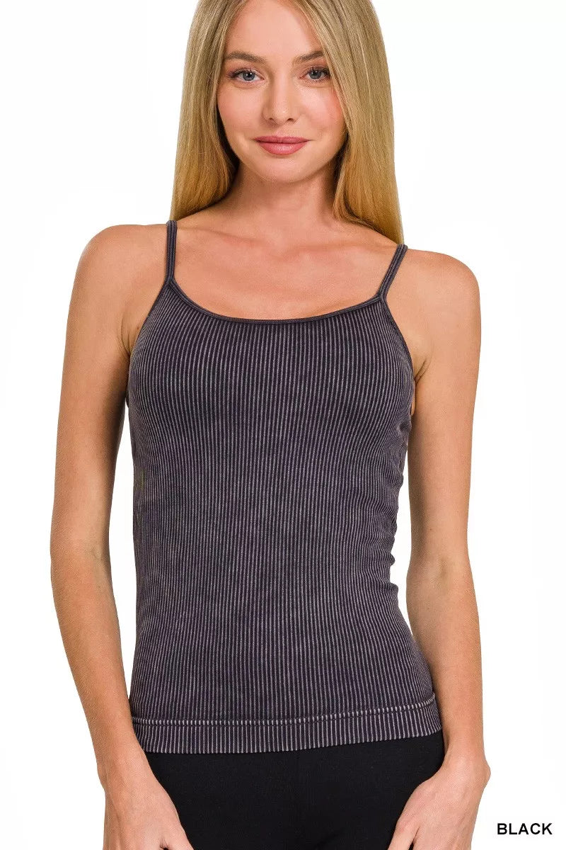 Zenana Stone Washed Ribbed Seamless Tank Top - Lilixa.store