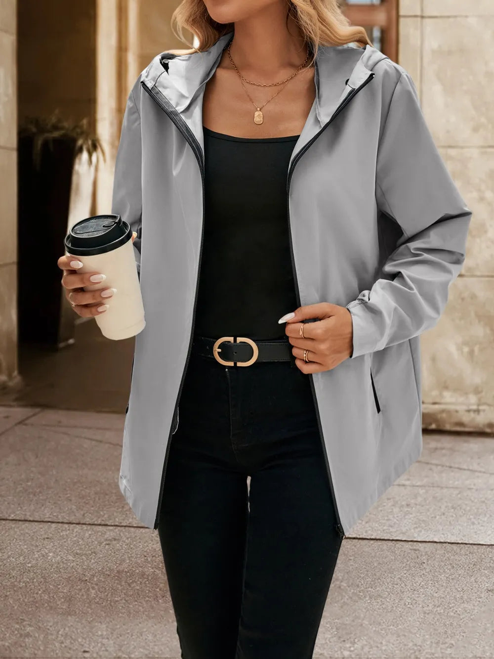 Ivy Lane Pocketed Zip Up Hooded Jacket, view 4