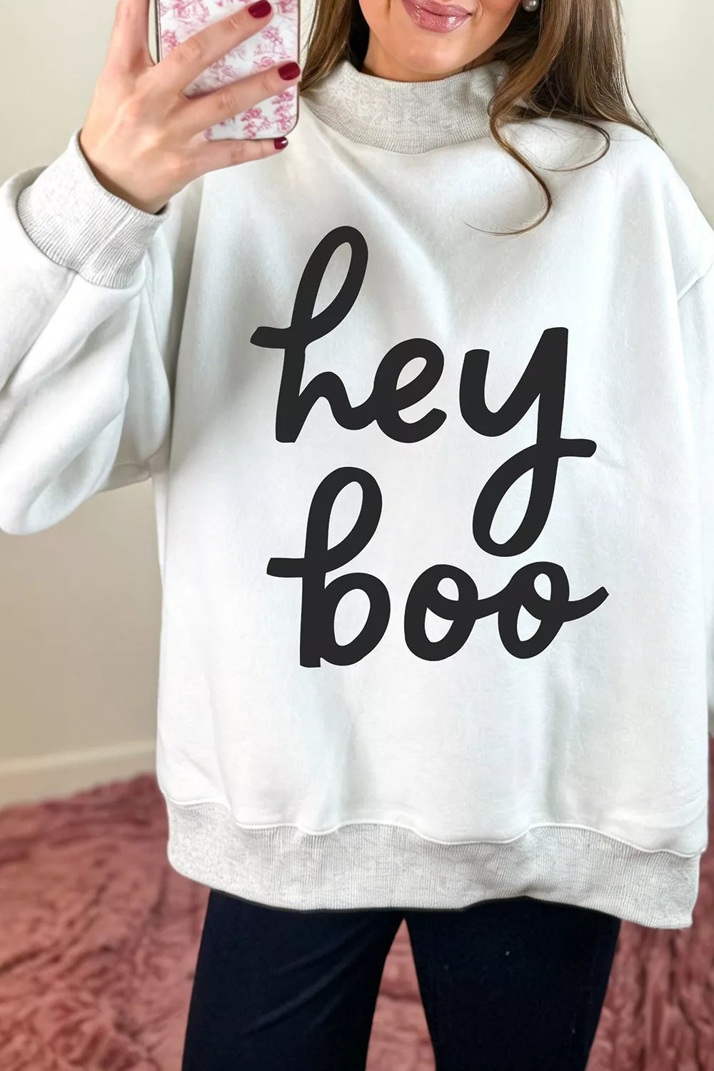 Reversible Halloween Graphic Mock Neck Tunic Sweatshirt - Lilixa.store