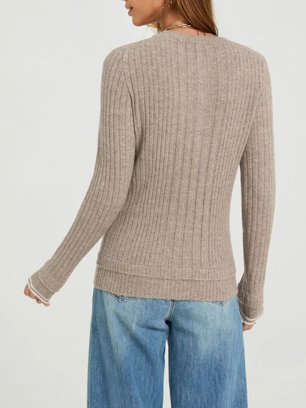Button Detail Ribbed Knit Top
