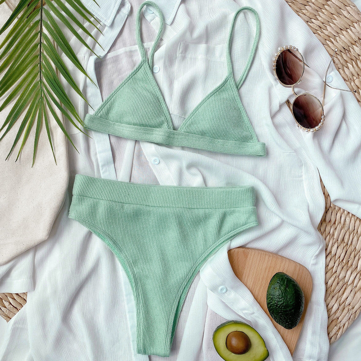 Spaghetti Strap Ribbed Bikini Set - Lilixa.store