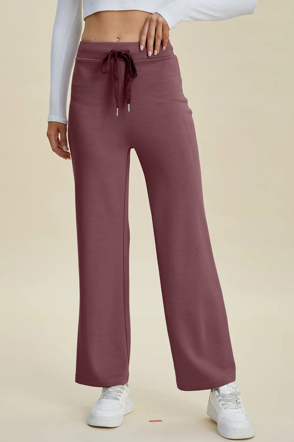 Basic Bae Full Size Air Scuba Drawstring Wide Leg Pants in Moonlit Mauve