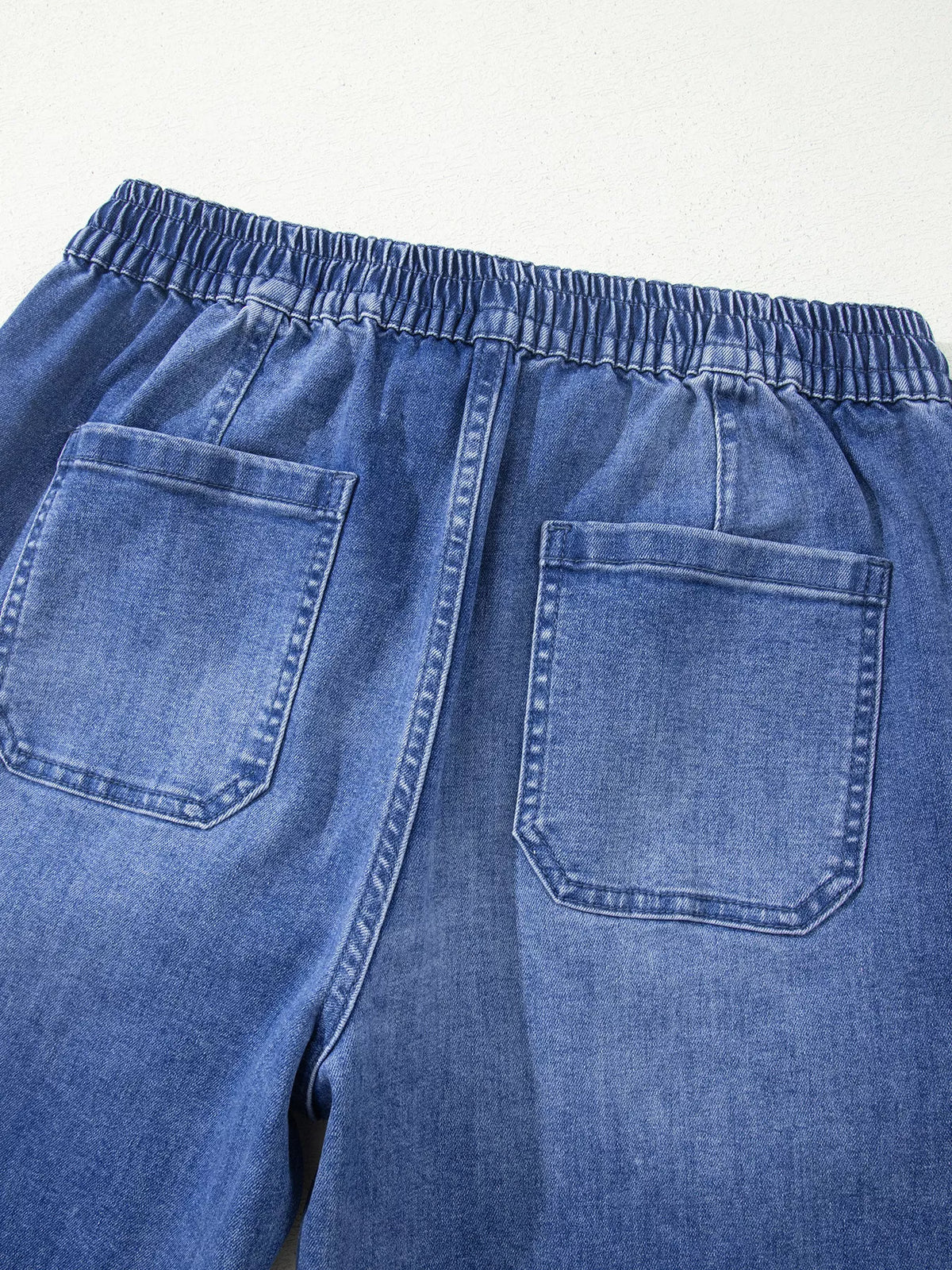 Drawstring Waist Ankle Length Casual Jeans Regular Fit Pocket Detail Jeans - Lilixa.store