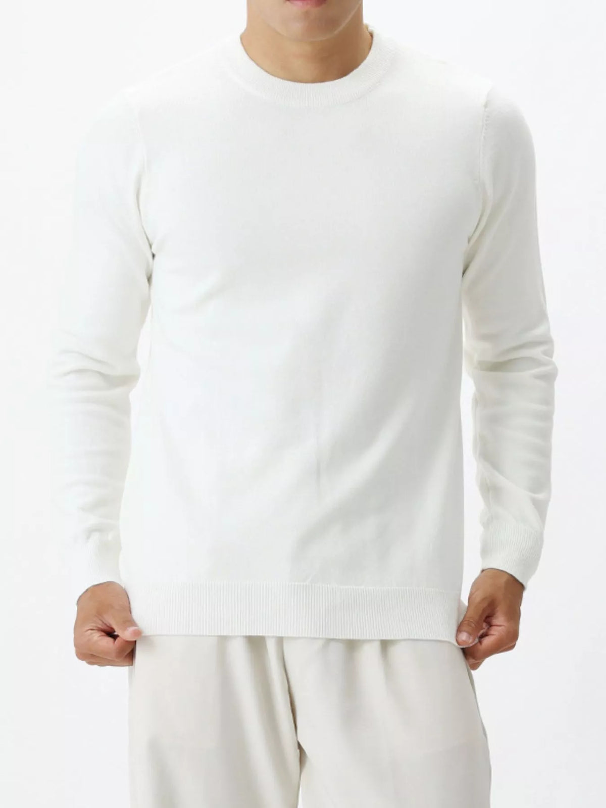 Men's Plus Size Classic Crew Neck Sweater in White