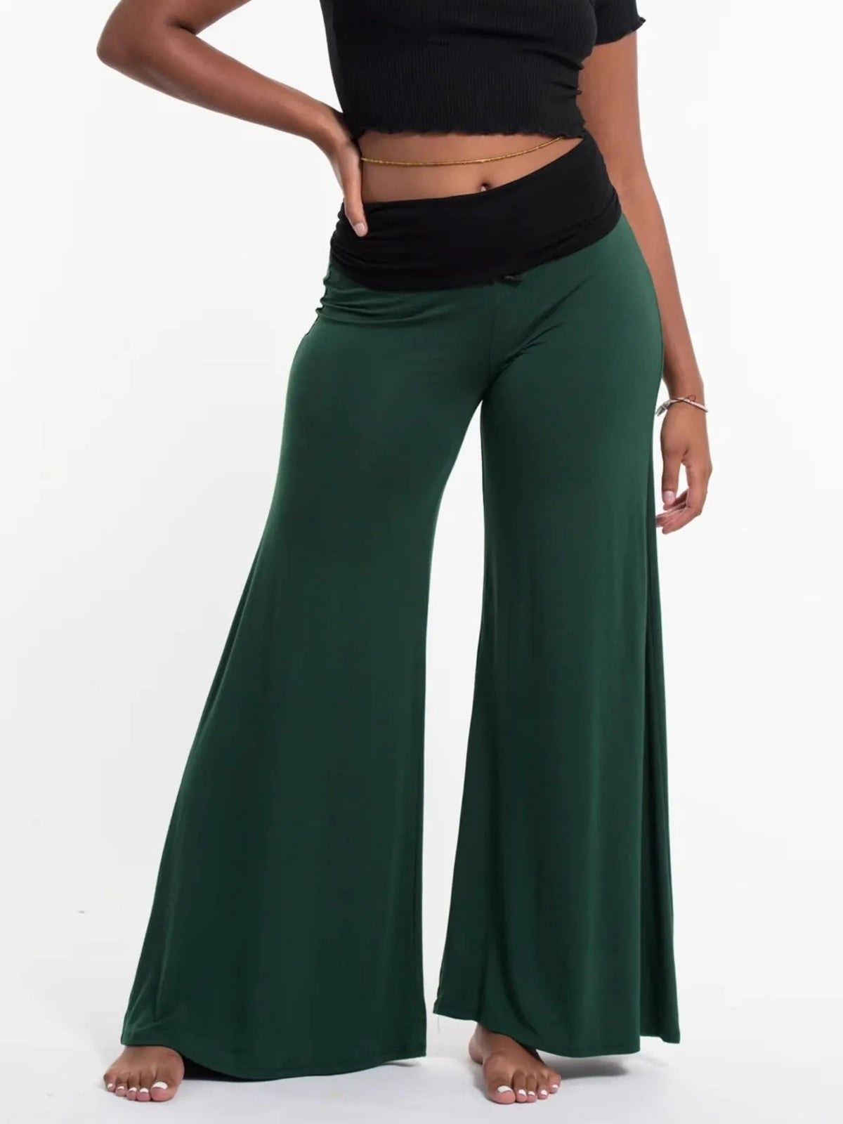High Waisted Wide Leg Yoga Pants with Contrast Waistband - Lilixa.store
