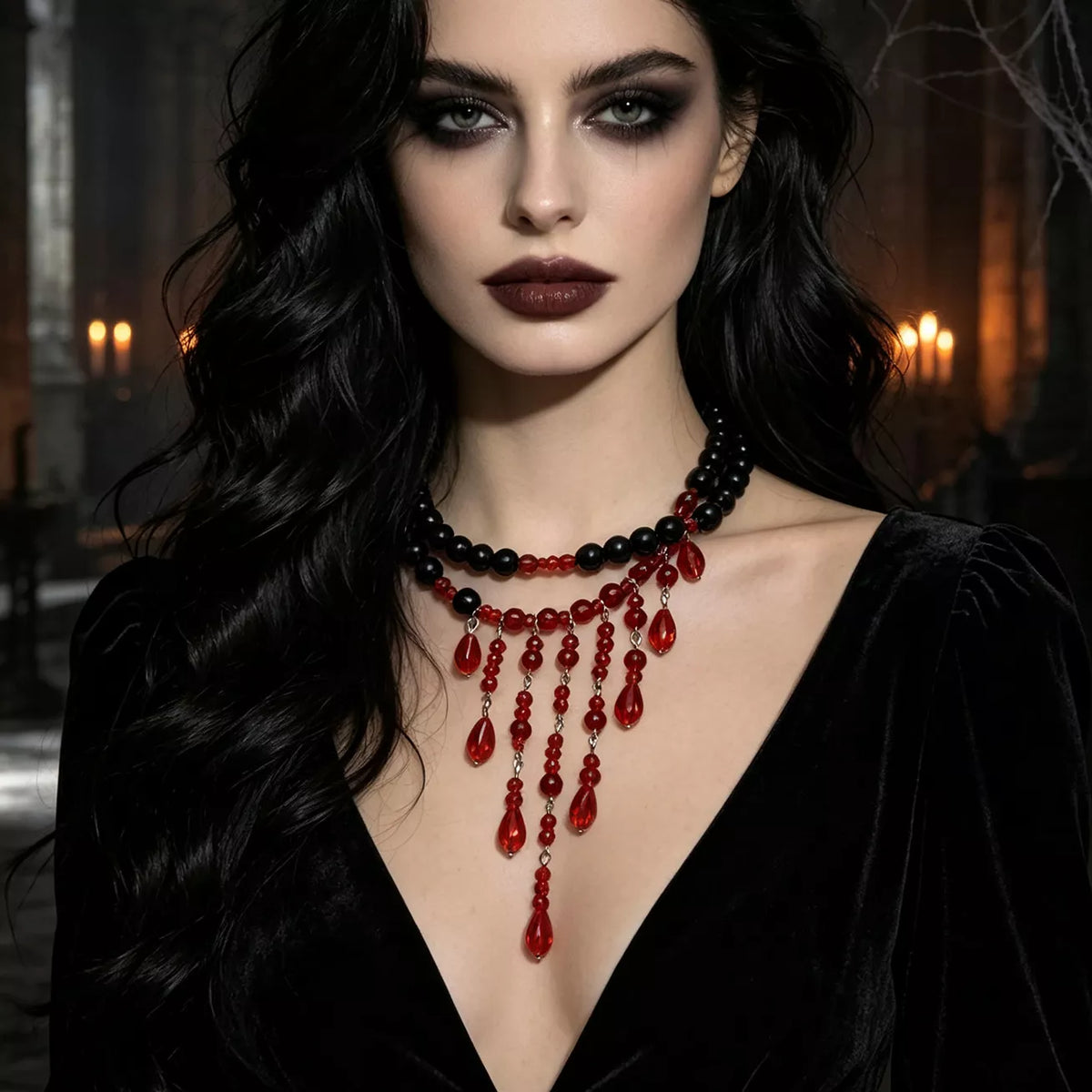 Halloween Teardrop Beaded Double Layered Necklace – image 1 | Lilixa Spooky Season