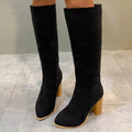 Point Toe Knee-High Suede Block Heel Boots - Lilixa.store