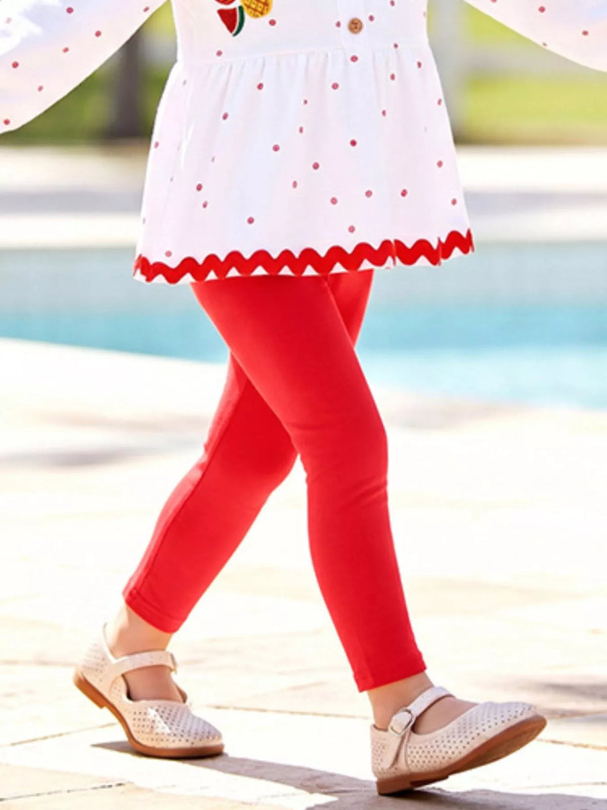 Children's Fruit Peplum Top and Leggings Two-Piece Set in White, view 3