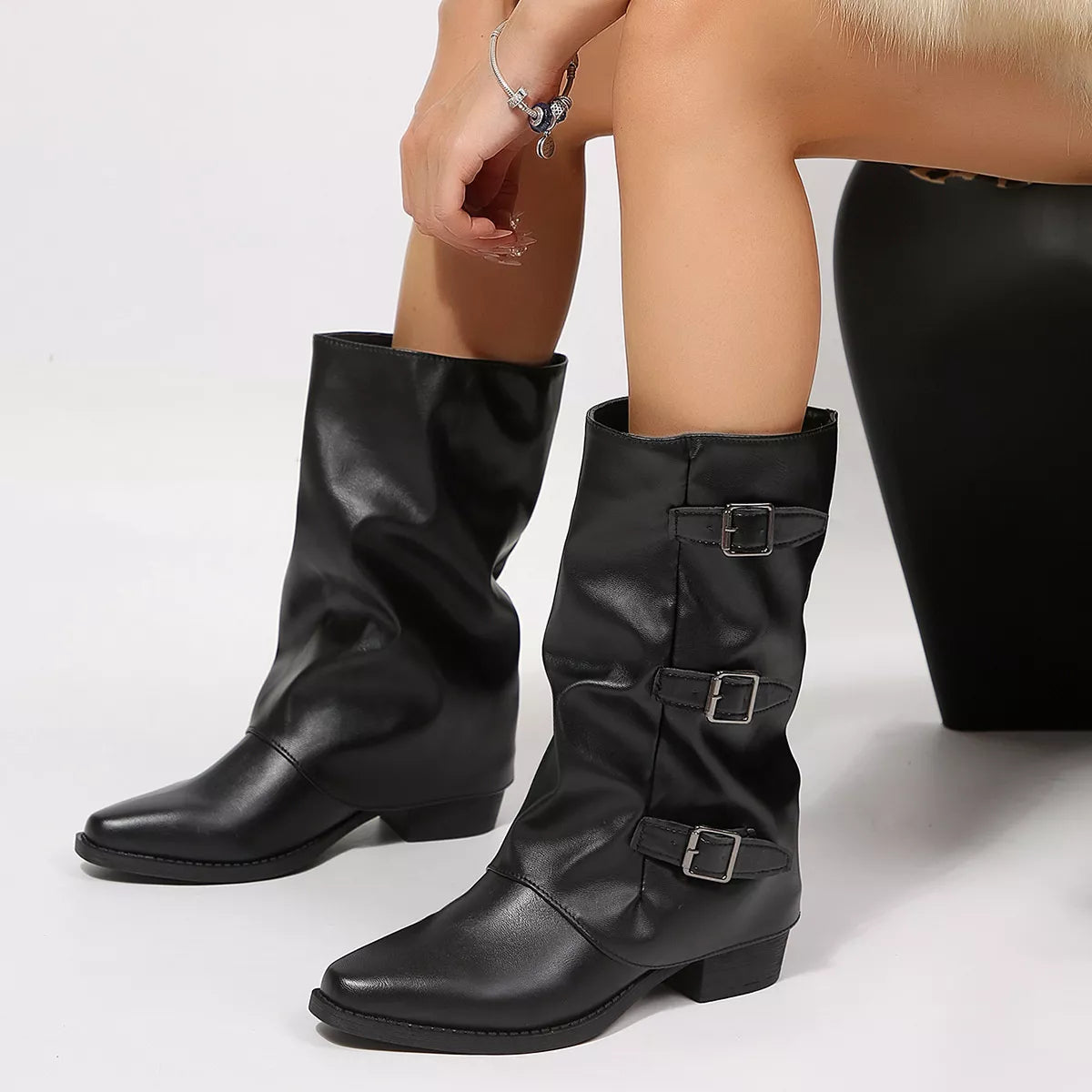 Point Toe Block Heels Boots