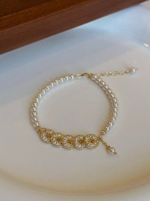 18K Gold-Plated Pearl Coin Bracelet - Lilixa.store