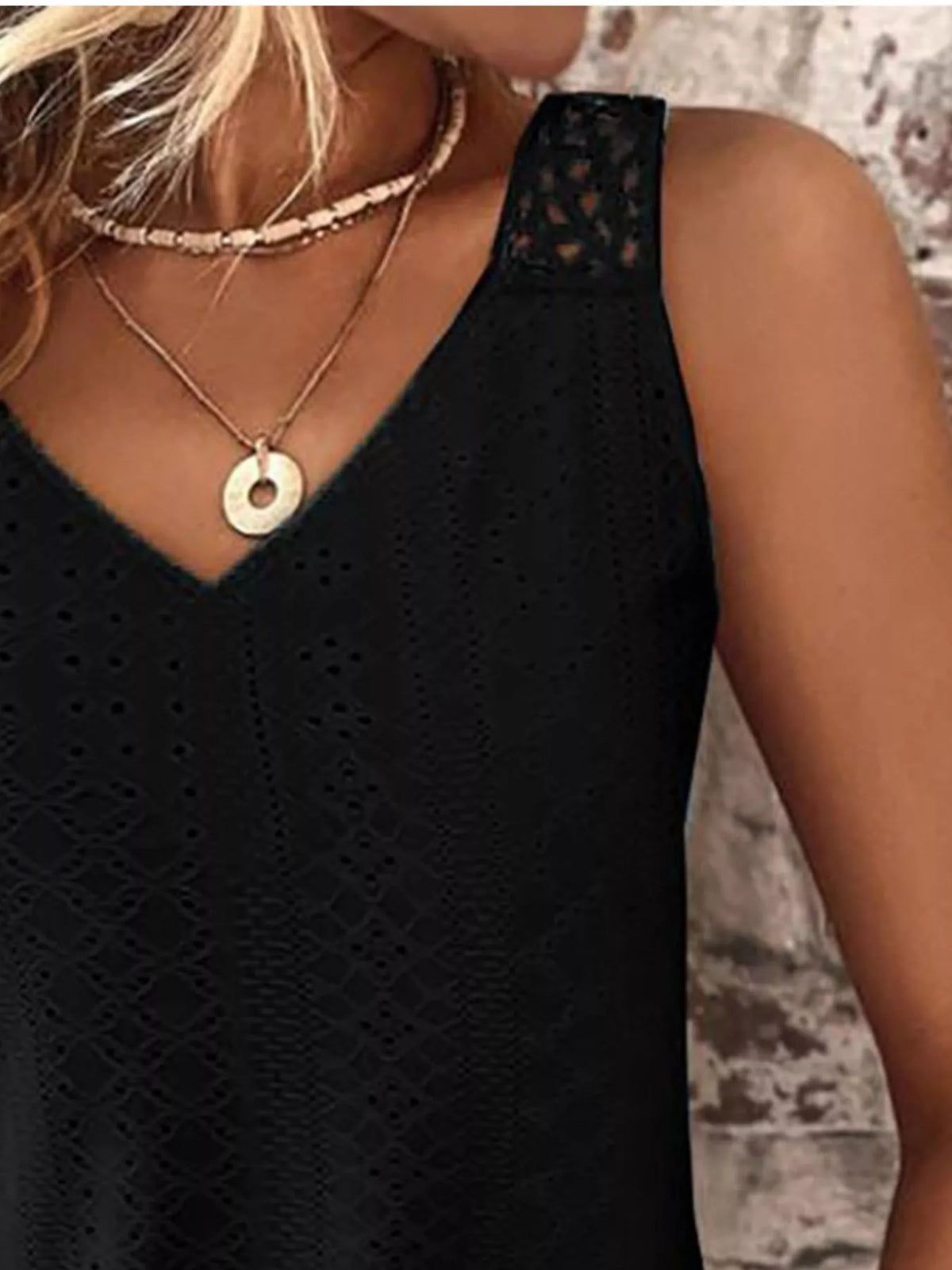 Eyelet Lace Trim V-Neck Tank Top - Lilixa.store