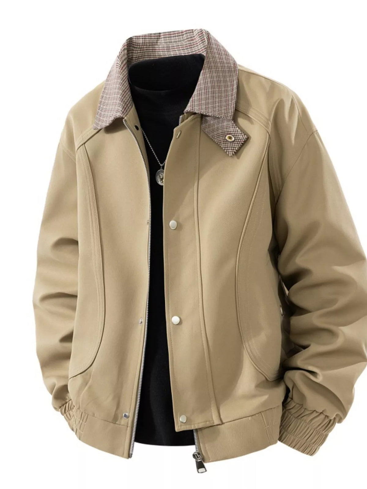 Men's Plus Size Casual Plaid Collar Zip Up Jacket - Lilixa.store
