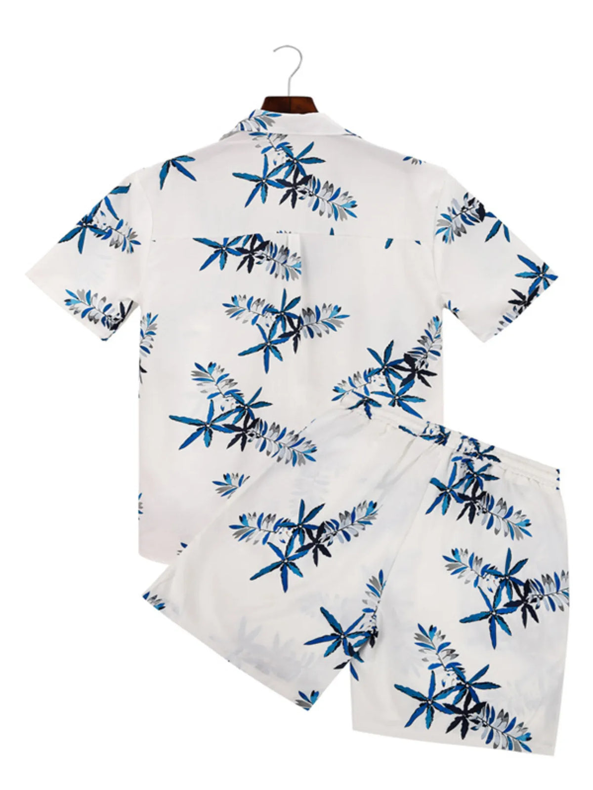 Men's Full Size Printed Button Up Shirt and Shorts Set Plus Size in White, view 2