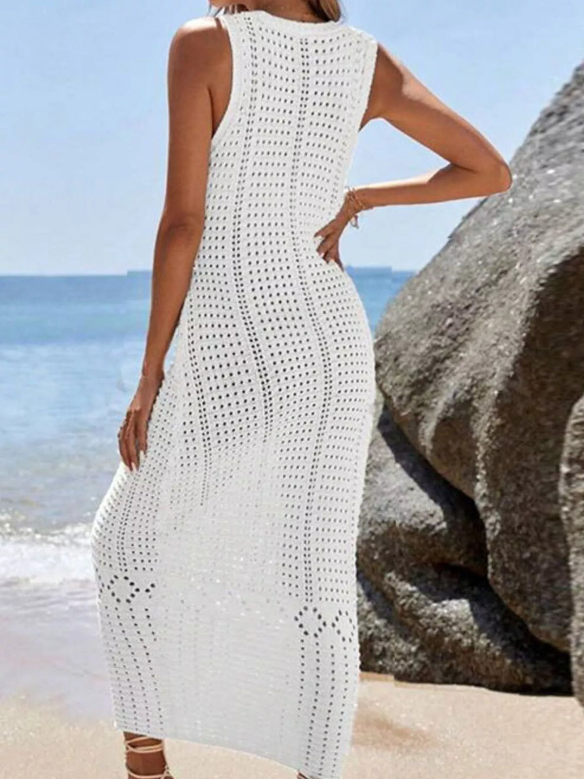 Sleeveless Crochet Knit Cover Up Maxi Dress - Lilixa.store