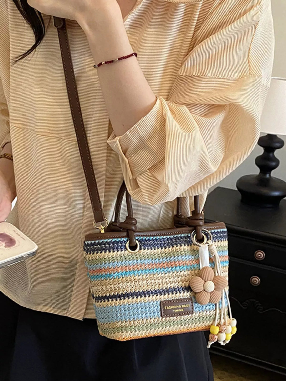 Striped Woven Handbag