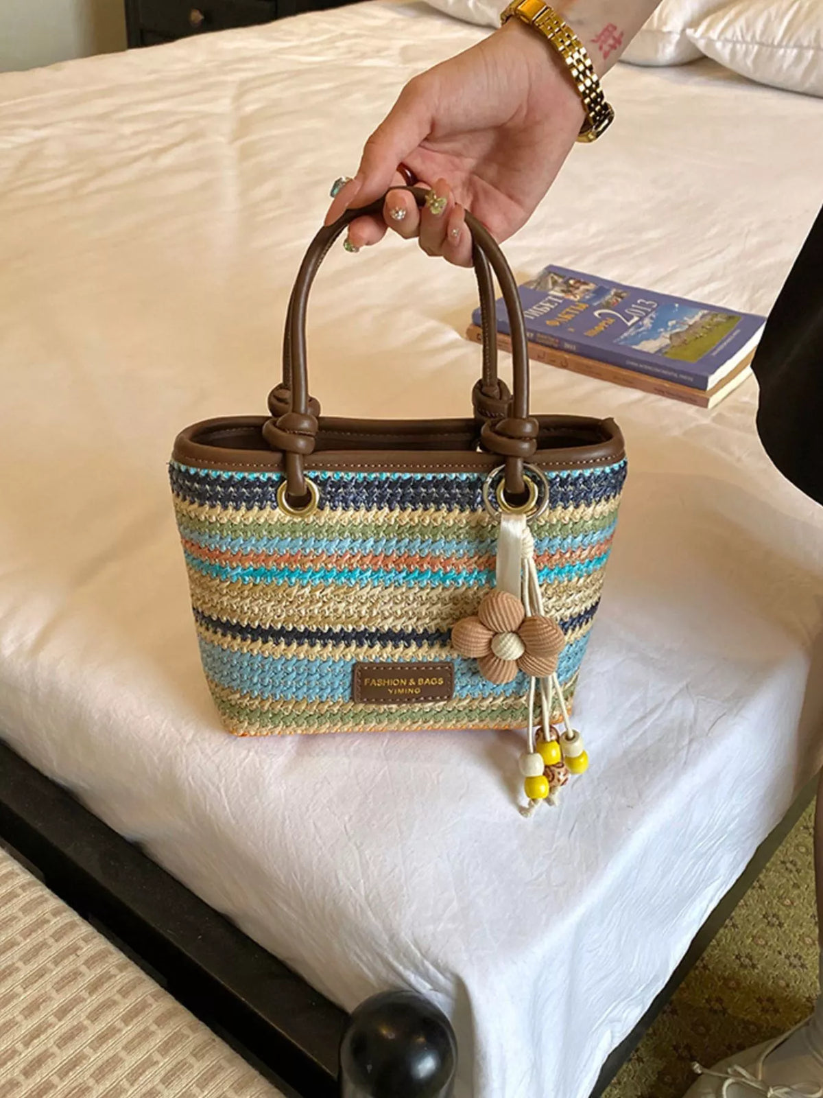 Striped Woven Handbag