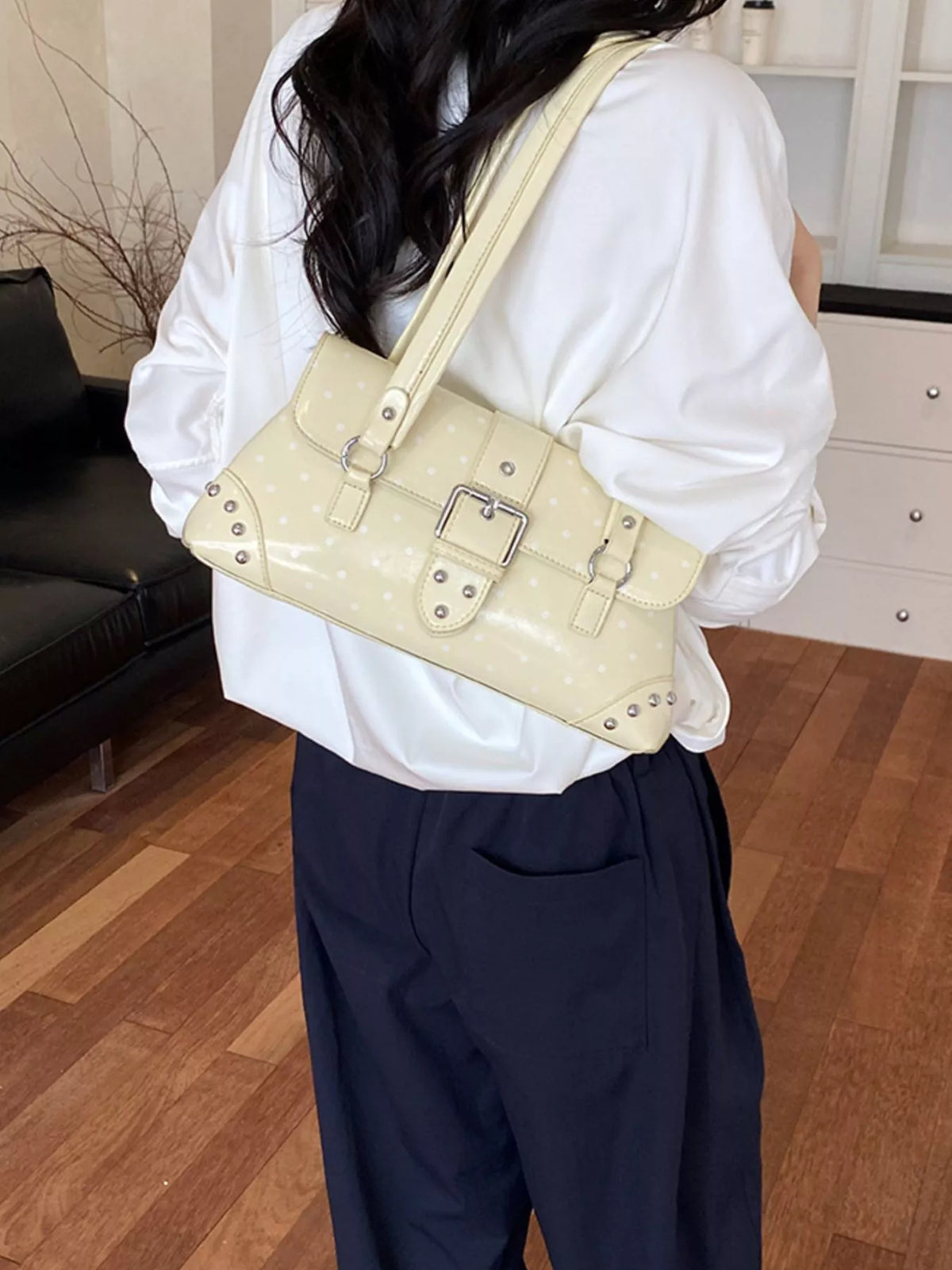 Polka Dot Studded Shoulder Bag - Lilixa.store