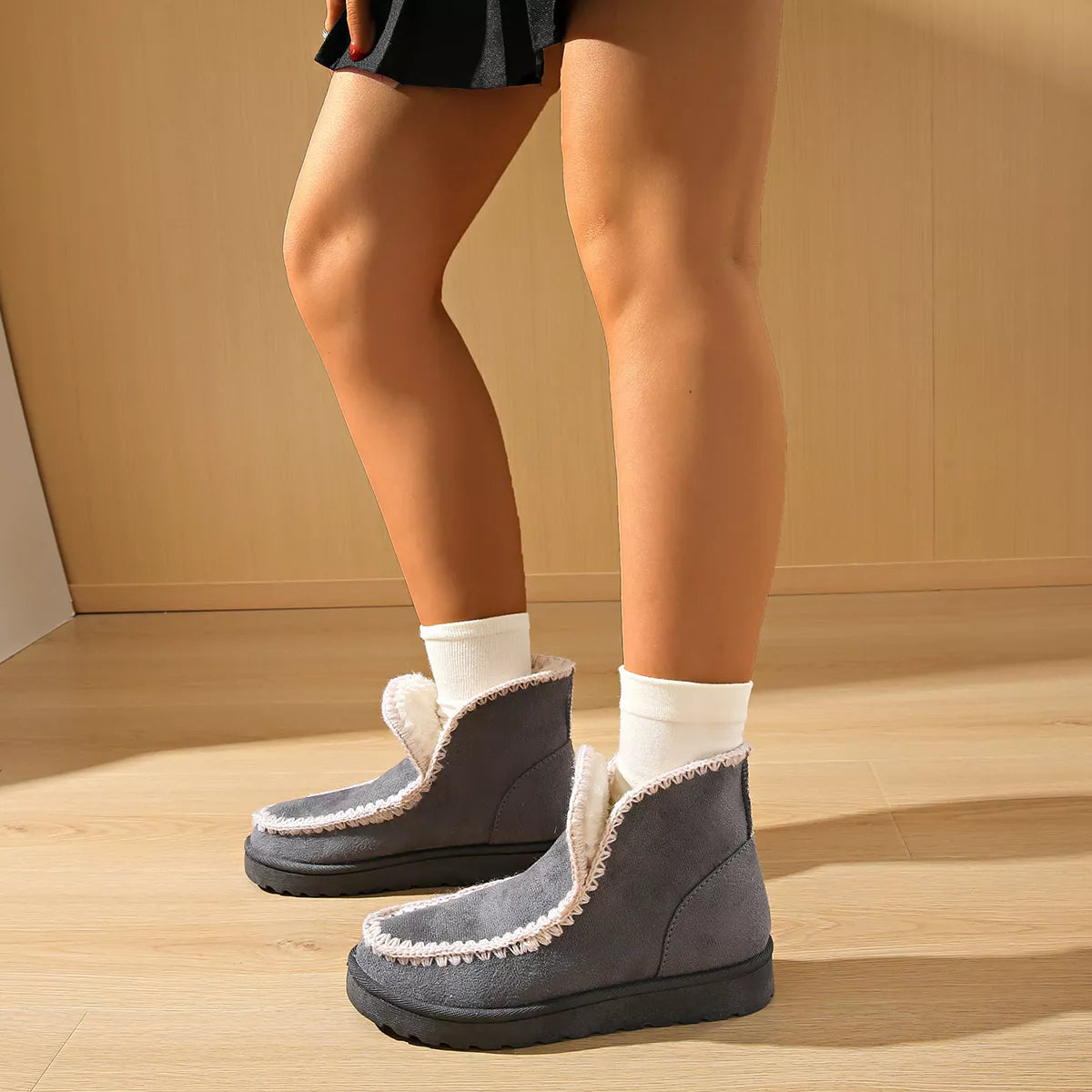 Contrast Crochet Trim Winter Boots - Lilixa.store