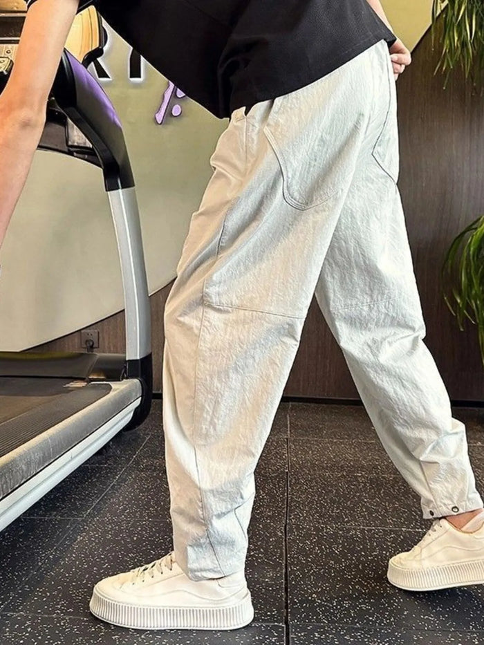 Men's Plus Size Lightweight Casual Cargo Pants in Light Gray