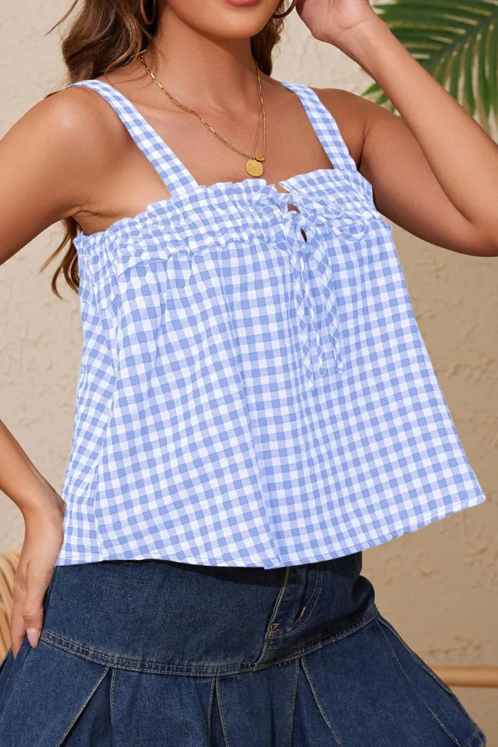 Tied Front Textured Square Neck Cami - Lilixa.store