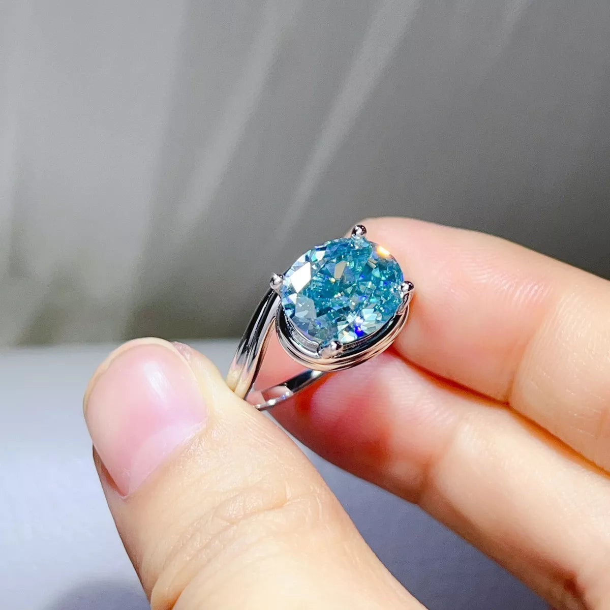5 Carat 925 Sterling Silver Moissanite Ring in Pastel Blue, view 4