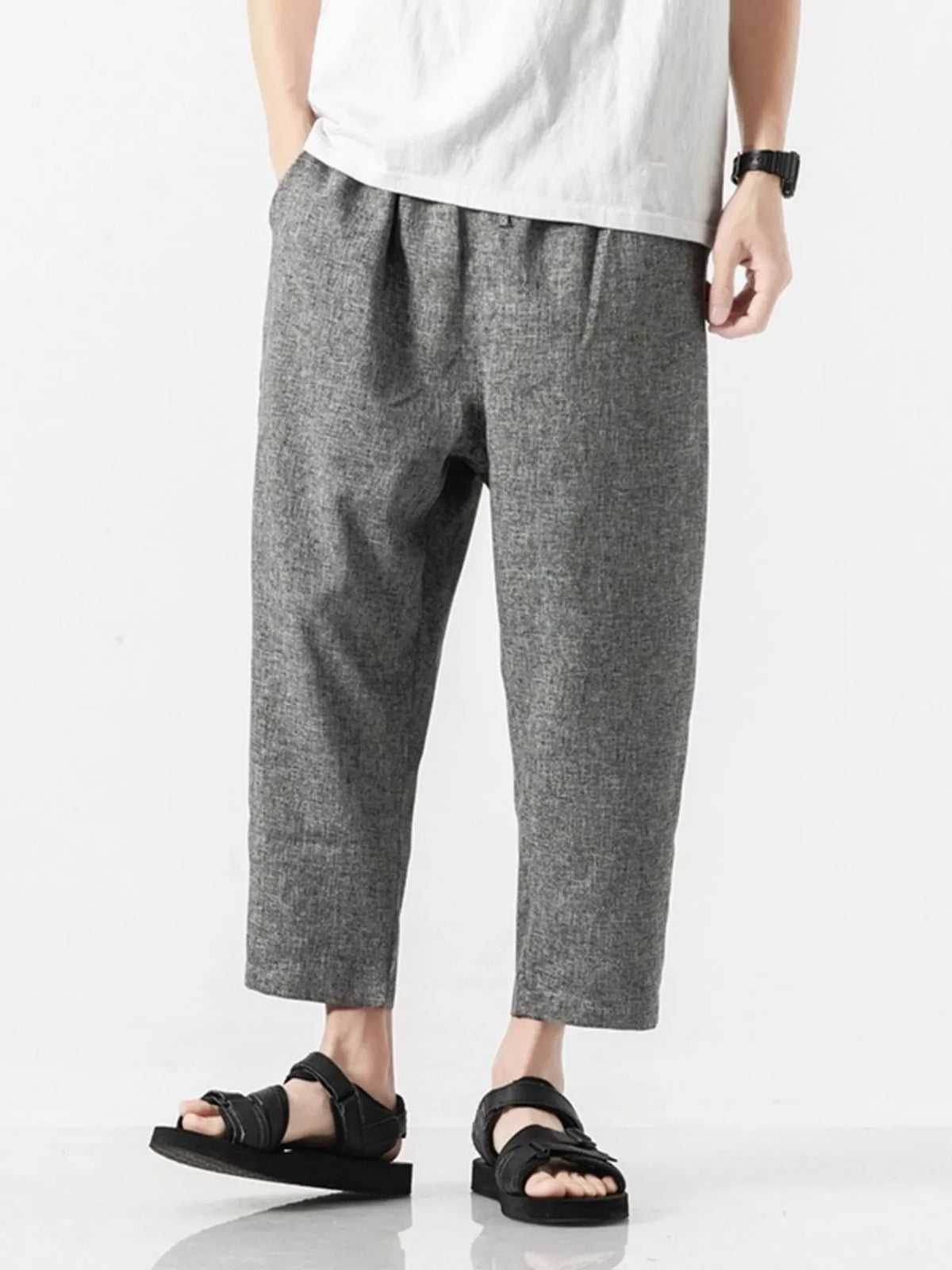 Men's Plus Size Casual Cropped Pants in Dark Gray