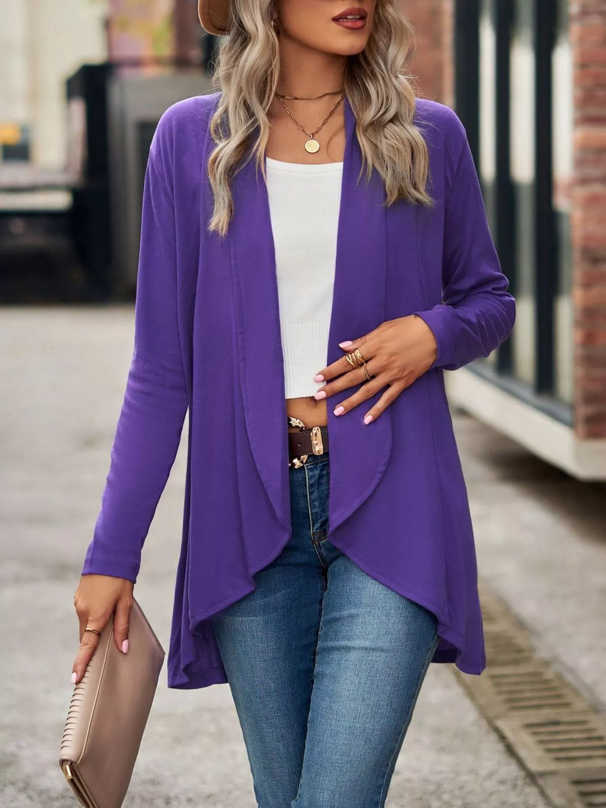 Open-Front Dropped Shoulder Cardigan - Lilixa.store