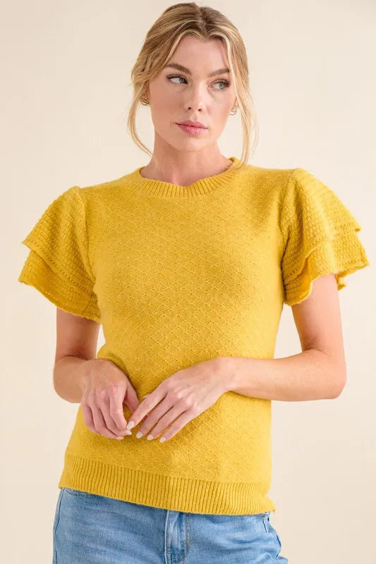 And The Why Double Layered Ruffle Sleeves Sweater Top - Lilixa.store