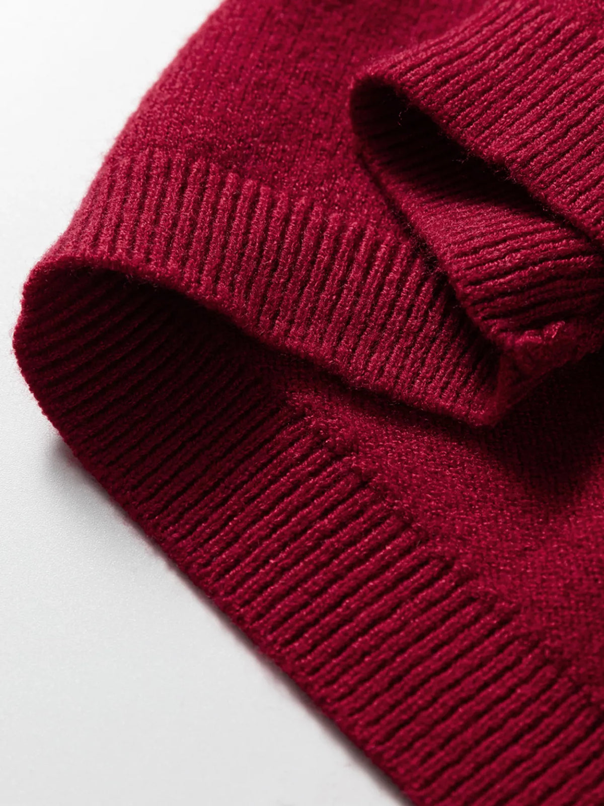 Solid Color Crew Neck Knit Cap Sleeve Sweater in Burgundy, view 9