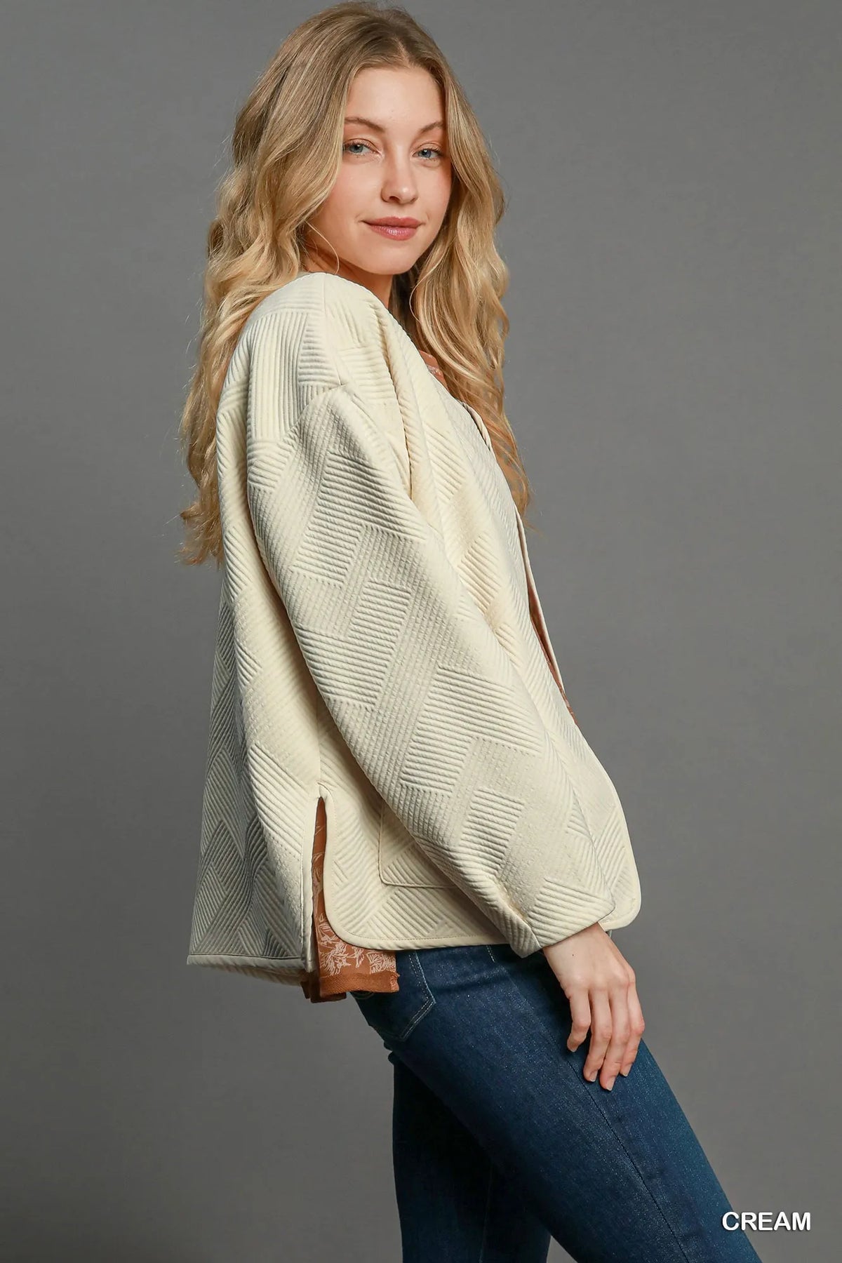 Umgee Textured Jacquard Jacket in Cream, view 4