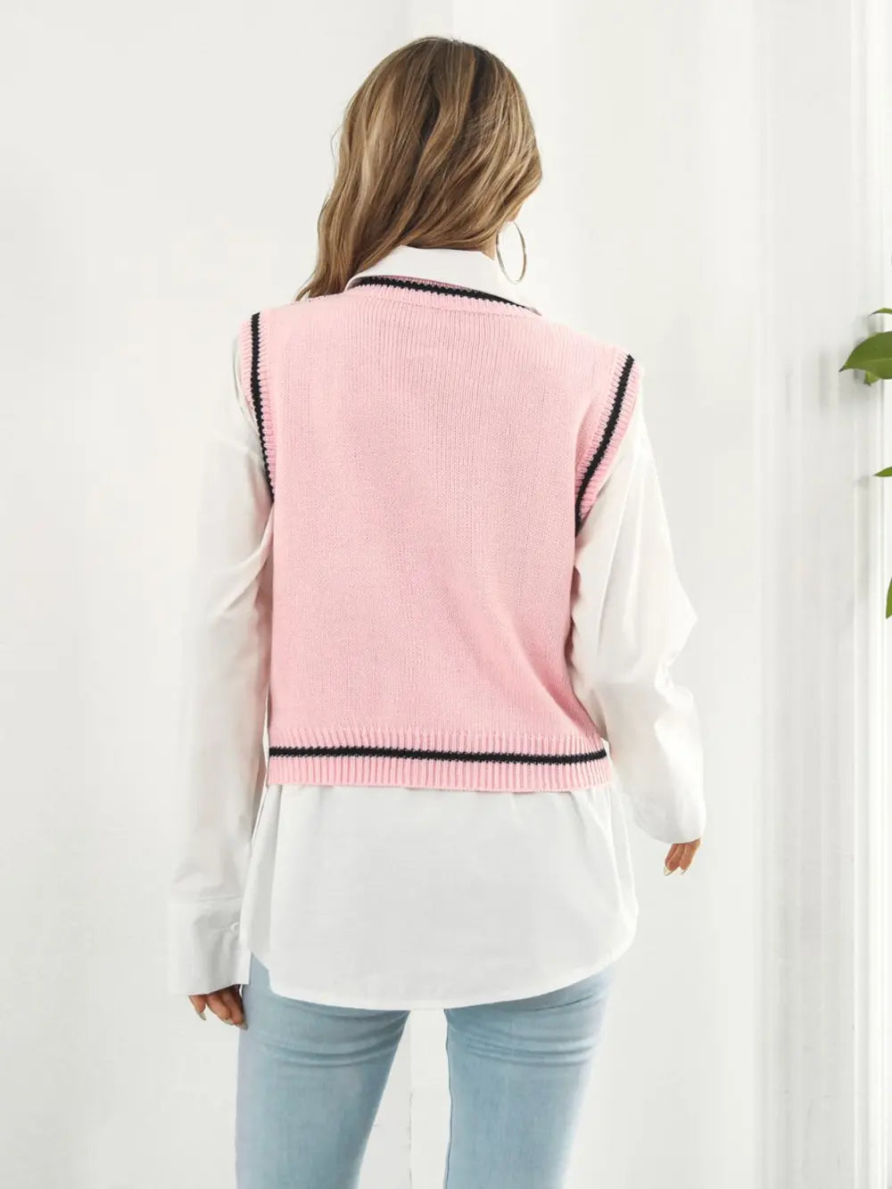Skull Contrast V-Neck Sweater Vest, view 6