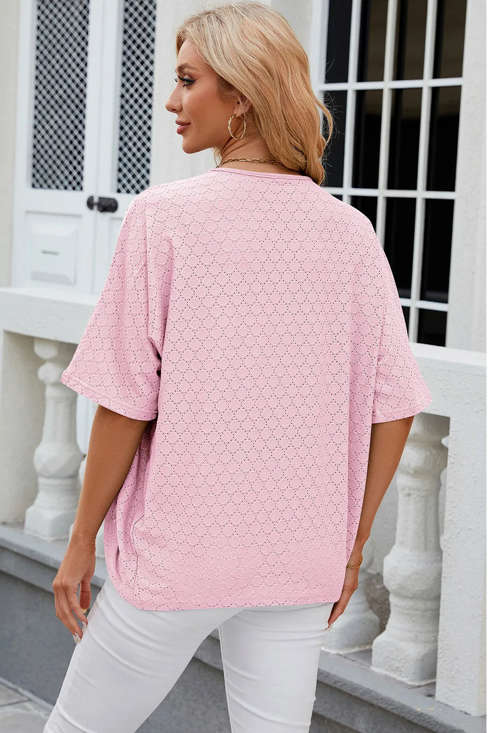 Eyelet Open Front Half Sleeve Cardigan - Lilixa.store