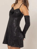 HYFVE Sequin Rosette Halter Mini Dress - Lilixa.store