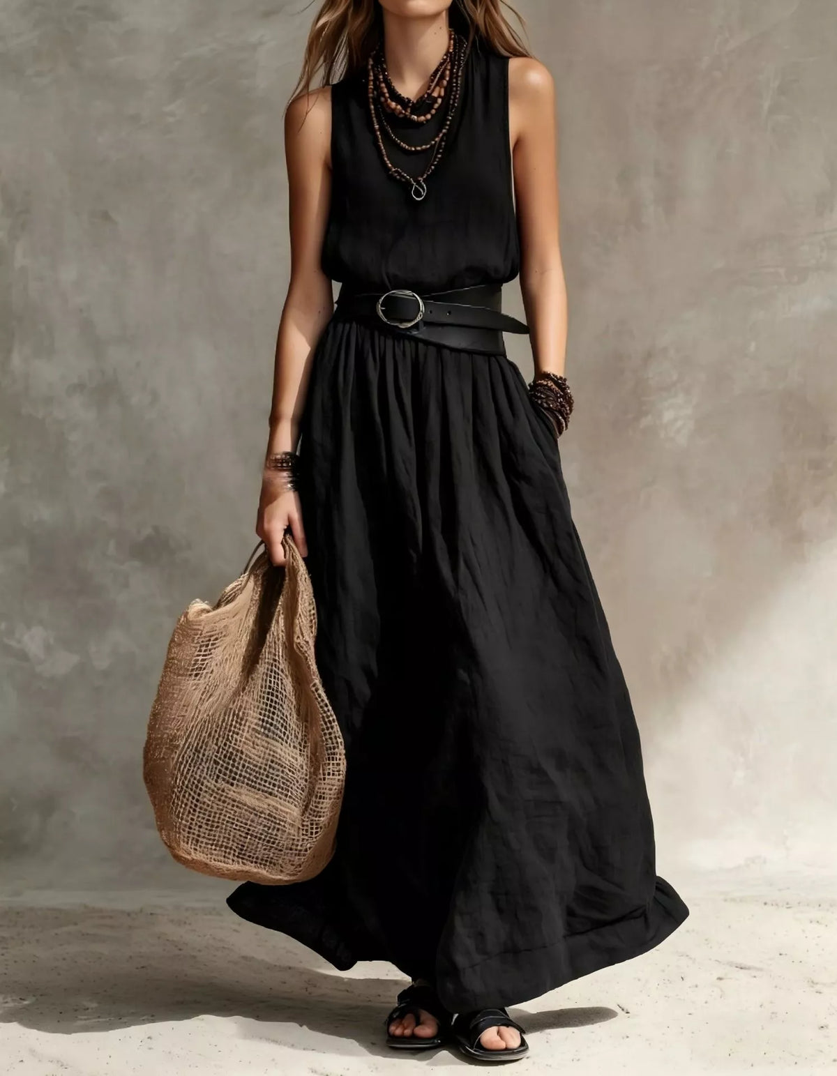 Full Size Round Neck Sleeveless Maxi Dress Plus Size - Lilixa.store