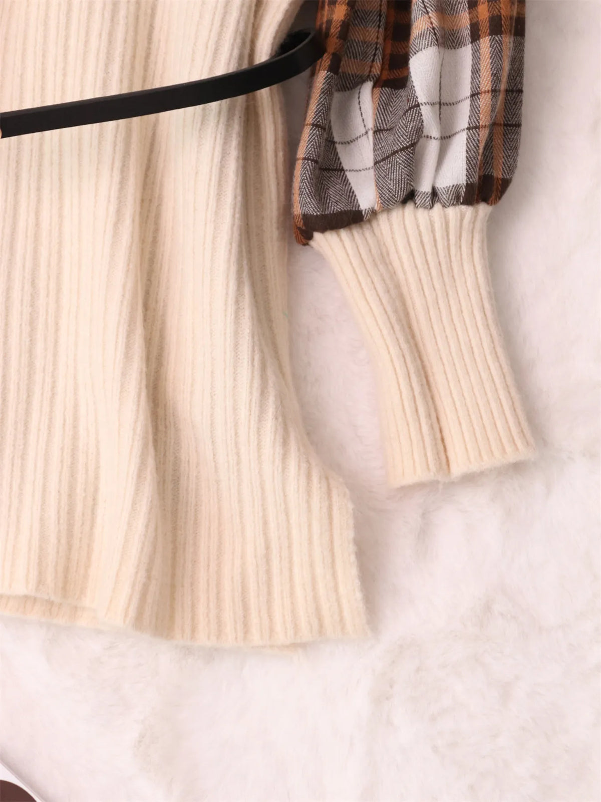 Plaid Long Sleeve Sweater Dress, view 4