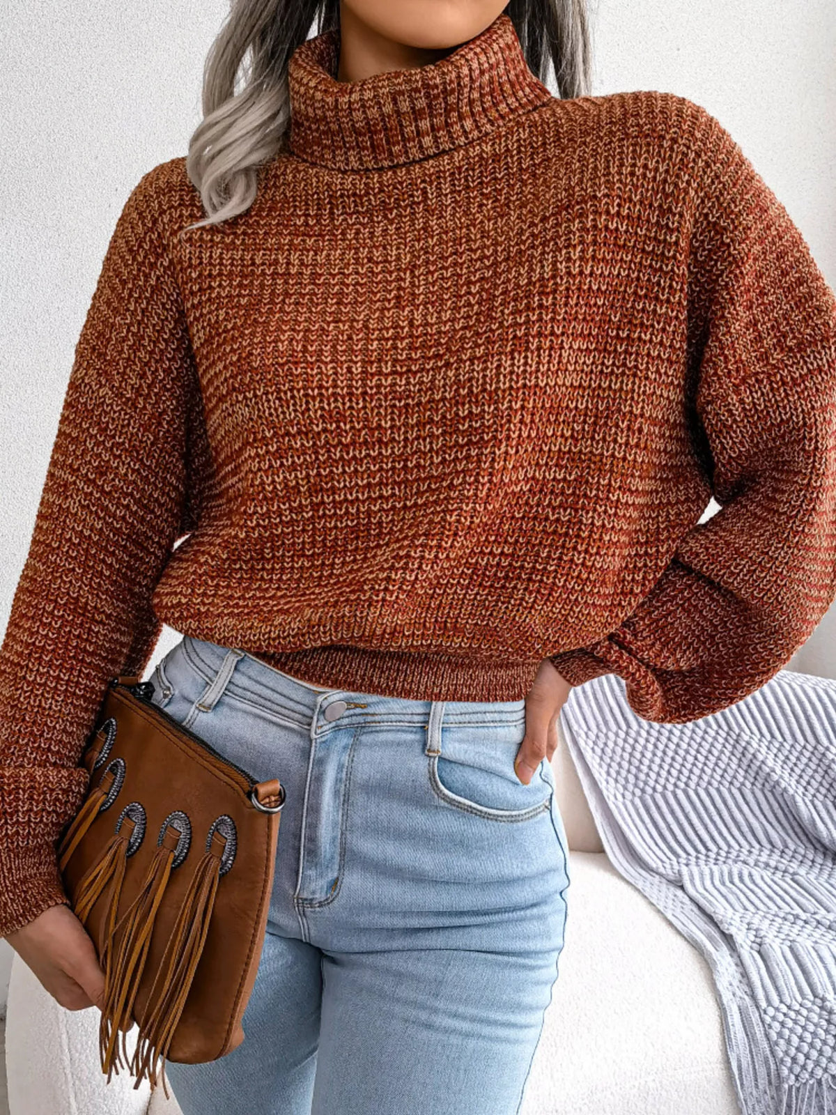 Turtleneck Dropped Shoulder Sweater