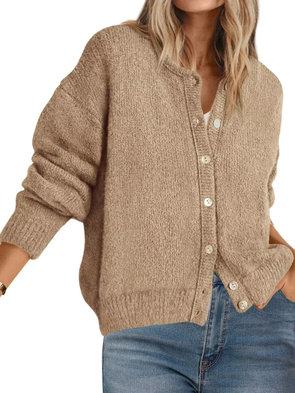 Button-Down Dropped Shoulder Cardigan - Lilixa.store