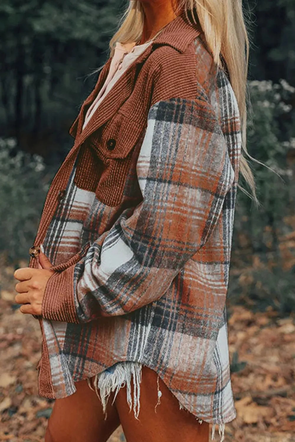 Plaid Button Up Long Sleeve Shacket, view 6