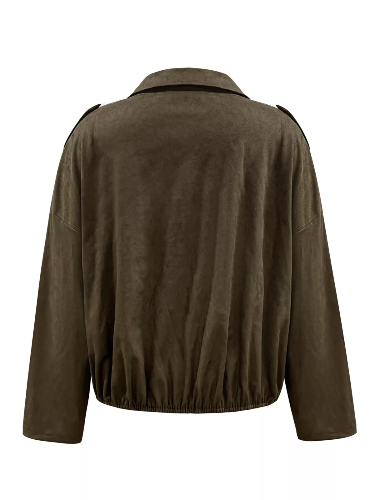 Suede Cropped Bomber Jacket in Army Green, view 6
