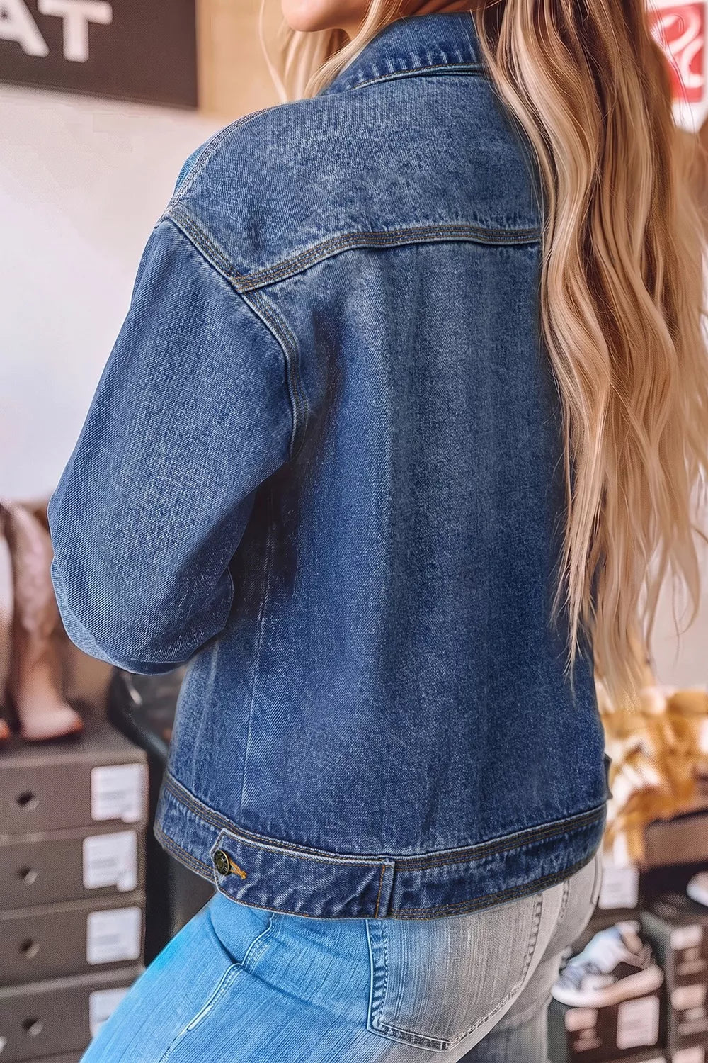 Button Up Dropped Shoulder Denim Jacket - Lilixa.store