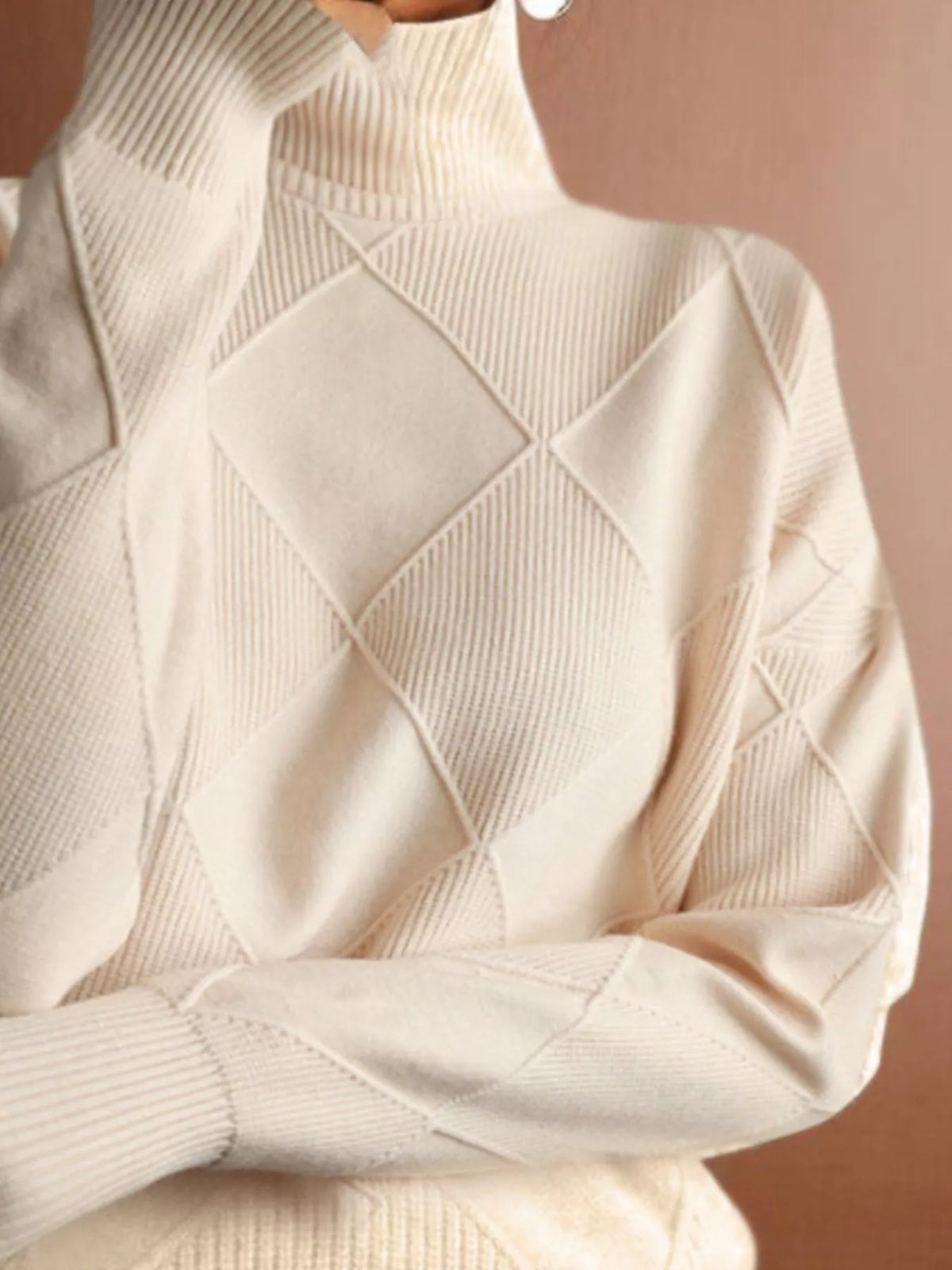Argyle Pattern Turtleneck Sweater