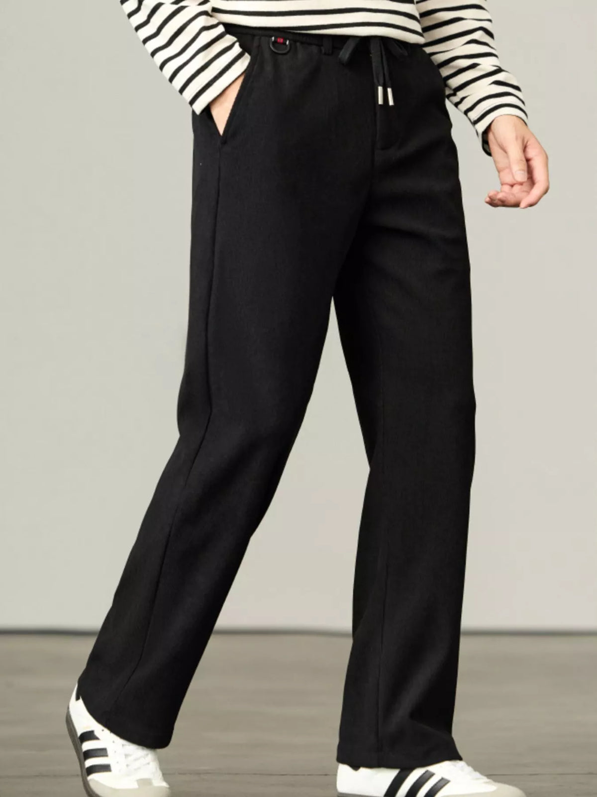 Men's Plus Size Straight-Leg Drawstring Pants in Black