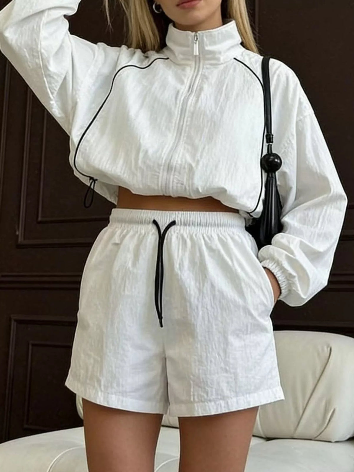 Zip-Up Jacket and Shorts Two-Piece Set - Lilixa.store