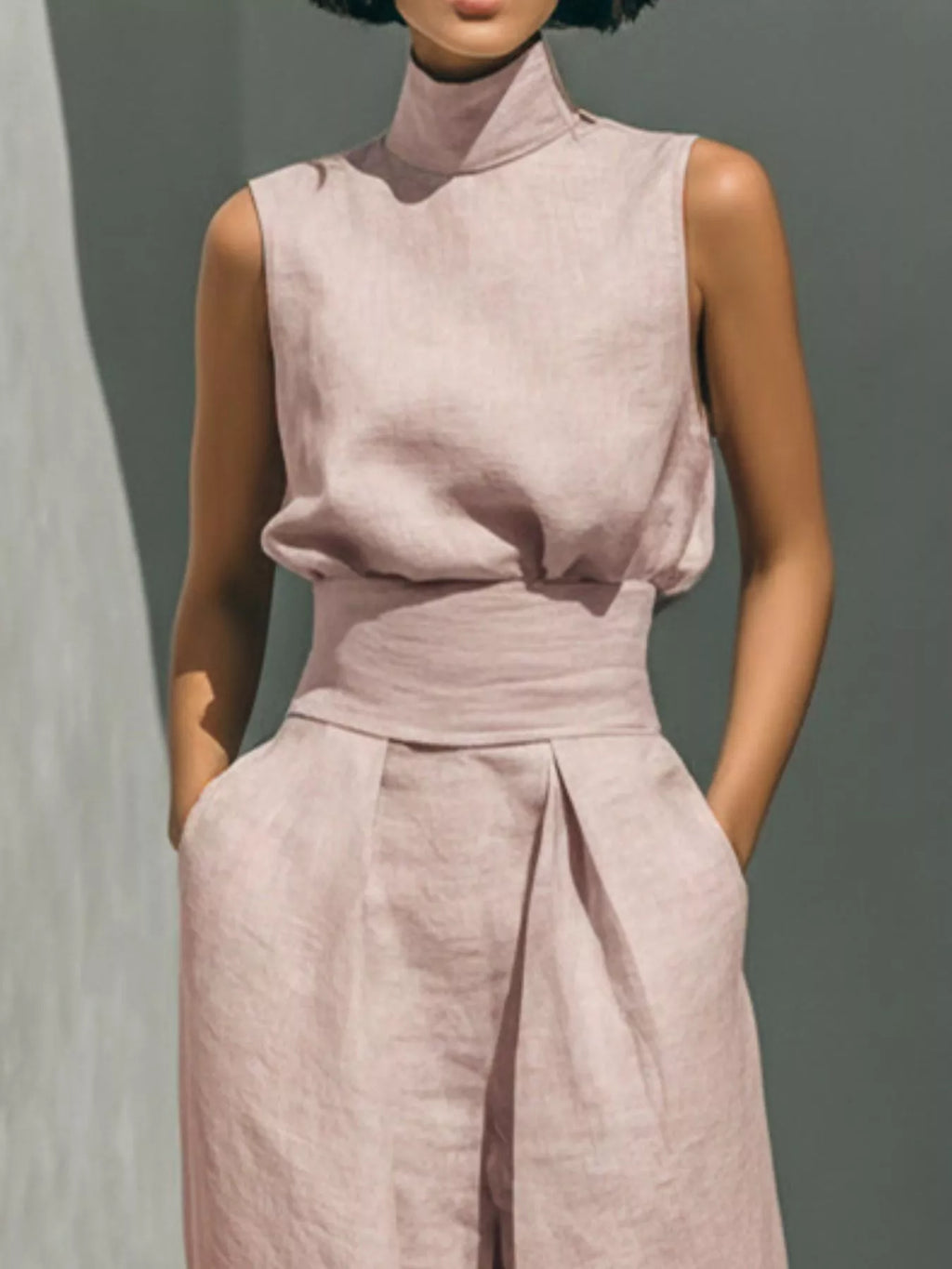 Full Size Turtleneck Sleeveless Top and Wide Leg Pants Set Plus Size - Lilixa.store