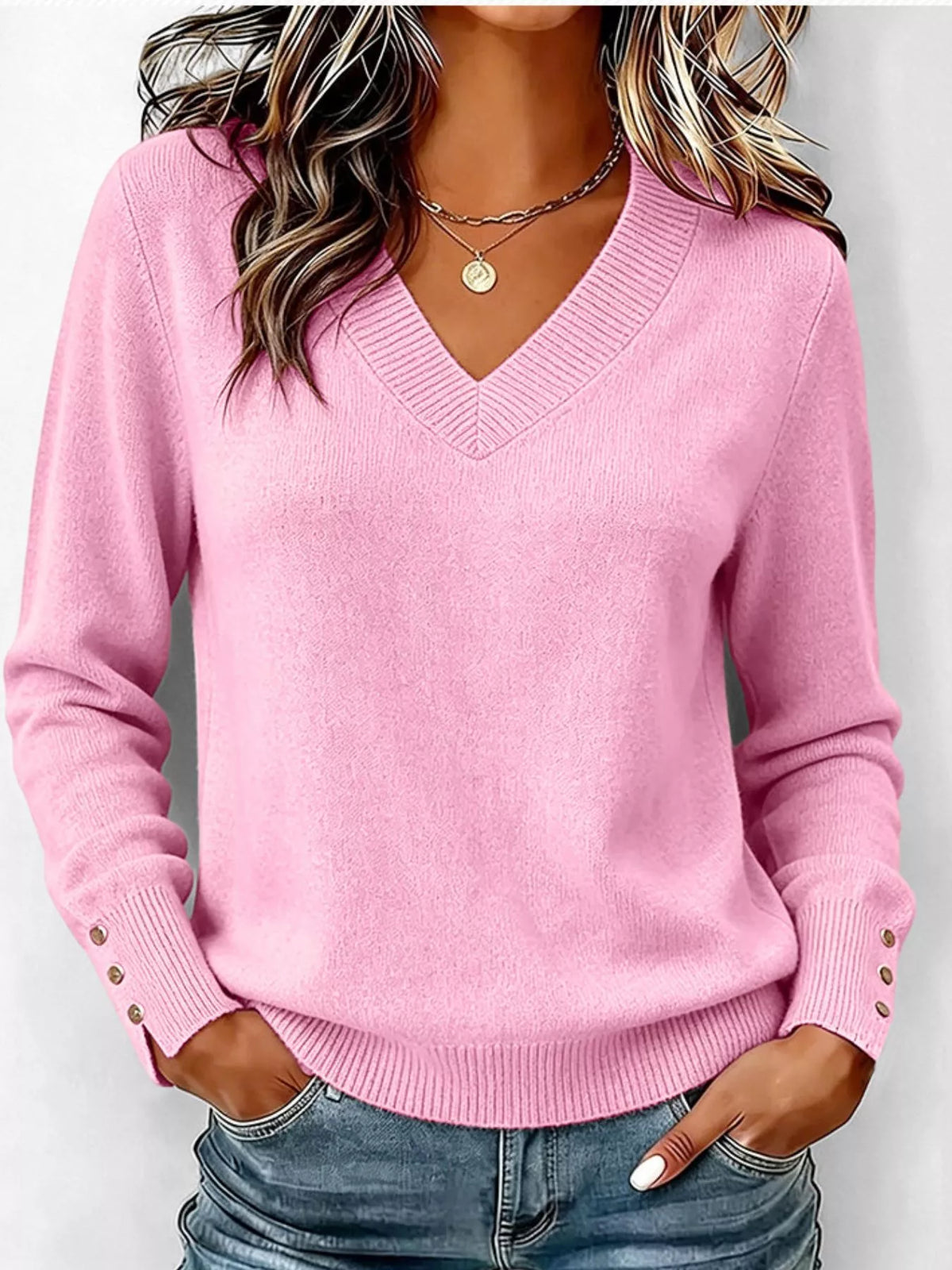 V-Neck Long Sleeve Sweater w