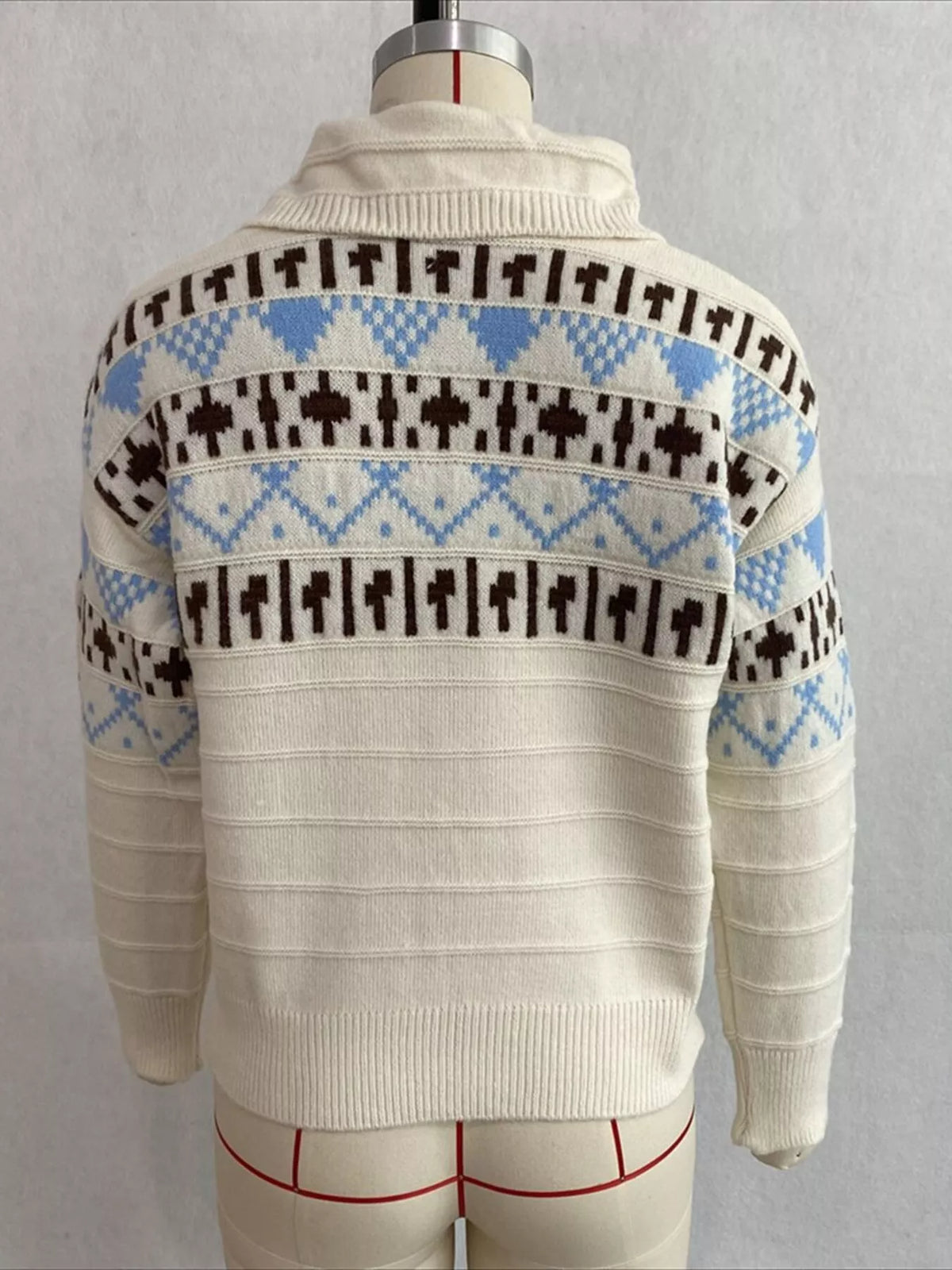 Vintage-Inspired Fair Isle Patterned Polo Sweater, view 7