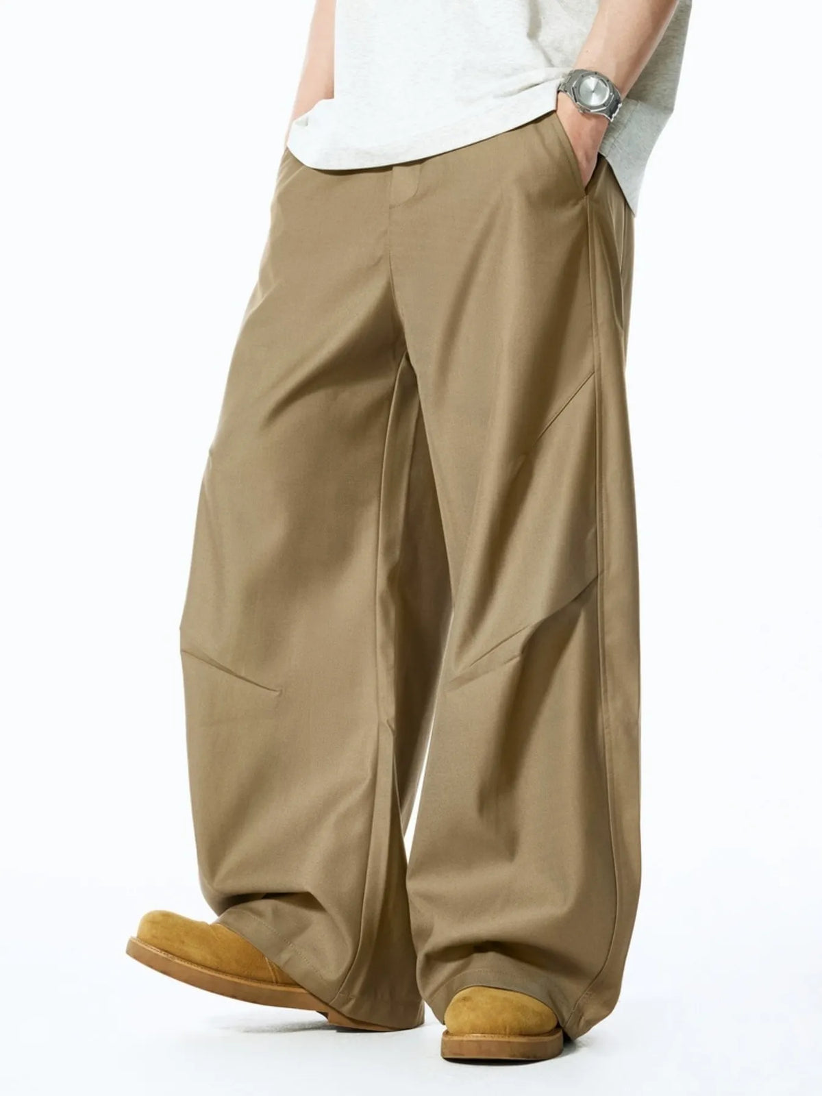 Men's Wide Leg Casual Pants in Deep Khaki